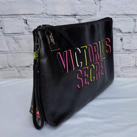 'VICTORIA'S SECRET' 'WILDFLOWER' LOGO TOP~ZIP TRAVEL/COSMETIC WRISTLET BAG - Picture 2 of 16